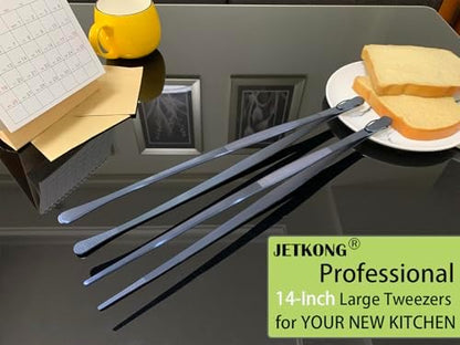 JETKONG 2 Pcs 14-Inch Cooking Tweezer Tongs Extra- Long Stainless Steel Kitchen - Image 4