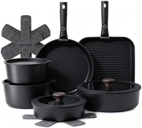 SENSARTE 17 Piece Nonstick Detachable Handle Pots and Pans Set Black by SENSARTE