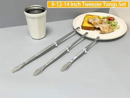 JETKONG 3 Pcs Extra Long Kitchen Tweezers 9 12 14 Inch Heavy Duty Stainless - Image 2