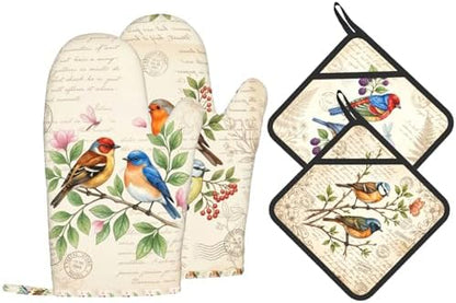 Retro Birds 4 Pcs Heat Resistant Oven Mitts Pot Holders Gloves by Unknown