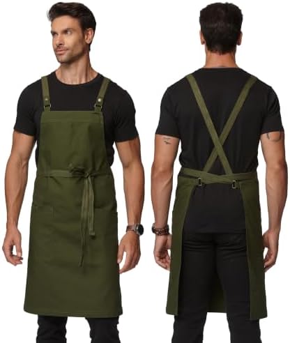 Cross Back Apron for Men Chef Pockets 4251JX by Guolamy