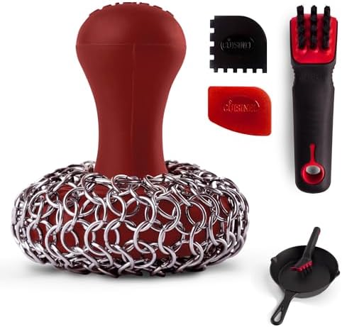 Cuisinel Cast Iron Chain Mail Scrubber + Cleaning Brush + Pan & Grill Scrapers by Cuisinel