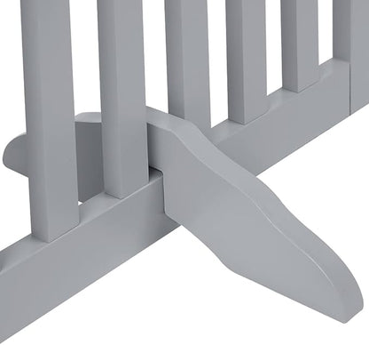 unipaws 24" H Free Standing Pet Gate for Dog Cat, Wooden Dog Gates for Doorway, Stairs, Step Over Foldable Pet Fence for The House, Expandable Barrier, Indoor Use, Grey