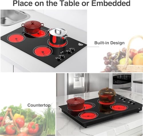 GIHETKUT 4 Burner Electric Cooktop, 7200W Built-in & Countertop 30 inch stove - Image 4