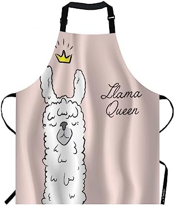 EKOBLA Llama Queen Aprons Alpaca Wearing Crown Funny Cute Animal Cartoon by EKOBLA