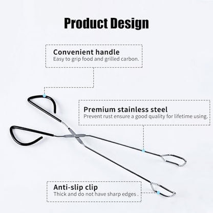 Stainless Steel Barbecue Tongs, 40cm Extra Long Scissor Food Tongs - Image 5