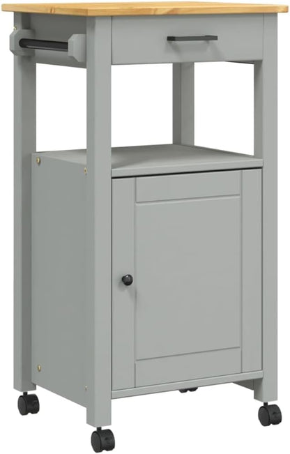 Kitchen Trolley Monza Rolling Kitchen Island Cart with Storage, Portable Dining Room Serving Utility Carts, Gray 18.9" x 15.7" x 35.4" Solid Wood Pine KH73A