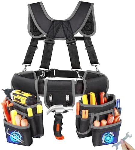 FamilyKit Tool Belt With Suspenders, Magnetic Heavy Duty Tool Belts by FamilyKit