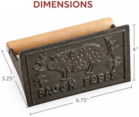 HIC Kitchen Bacon Press, Heavyweight Cast Iron, Rectangular - Image 7