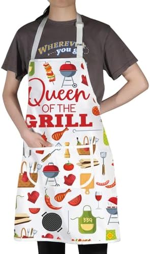 WZMPA Queen Of The Grill Kitchen Apron Queen Griller Gift Queen BBQ Adjustable - Image 4