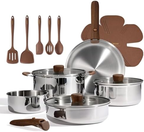 CAROTE 19pcs Tri-Ply Stainless Steel Cookware Set by CAROTE