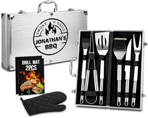 Personalized BBQ Grill Set for Men – Custom Engraved 10pc Stainless Steel Tools by Handmade
