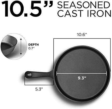 Commercial CHEF 10.5-Inch Cast Iron Round Griddle, Pre-Seasoned - Image 2