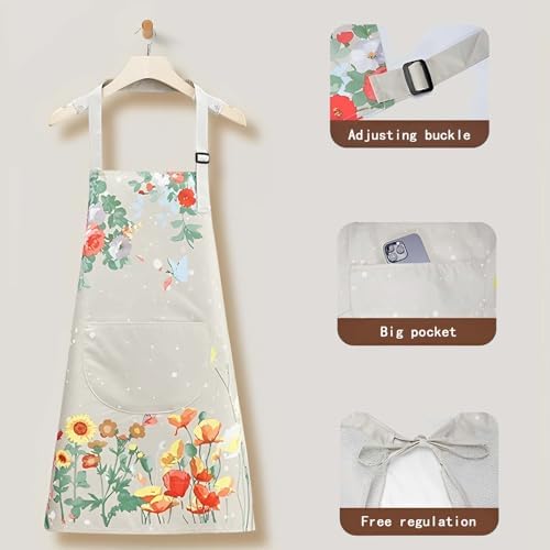 Floral Aprons with Pocket Blooming Floral Womens Waterproof Apron - Image 3