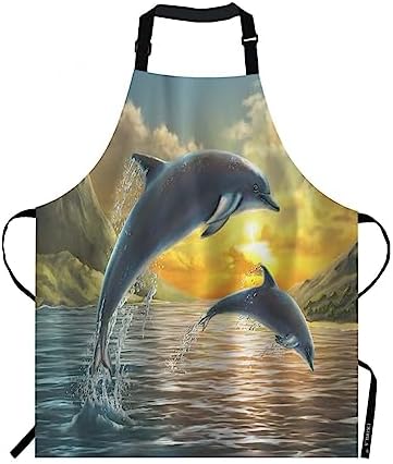 EKOBLA Dolphin Aprons Ocean Jumping Sea Beautiful Sunset Beautiful Landscape by EKOBLA