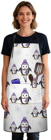 Penguin Kitchen Aprons with Utility Pockets Women Funny Adjustable Bib Baking by Unknown