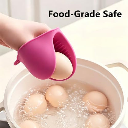2 Pairs All Magenta Mini Silicone Oven Gloves, Mini Finger Protector Pot Holder - Image 3