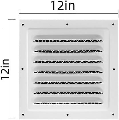 2pcs Attic Vent Soffit Vent Aluminum Wall Vent Metal Shed Vent Square Vent Louver Vent Grille with Built-in Insect Screen for Exterior Door House Attic Garage Ceiling (White 12" x 12"-2 Pack)
