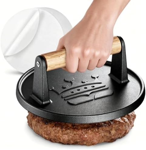 6.5" Smash Burger Press 20pc Baking Paper Smasher, Gift by Basinel