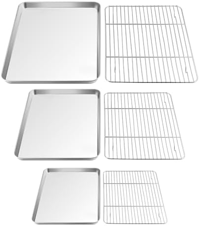 TeamFar Baking Sheet with Rack Set, 3 Pans + 3 Racks, 16/12.5/9 Inch by TeamFar