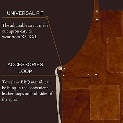 Leather Grill Work Apron with Tool Pockets - Image 5