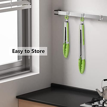 2 Pack Silicone Kitchen Tongs, 9 & 12 Inch, Stainless Steel, Light Green - Image 6