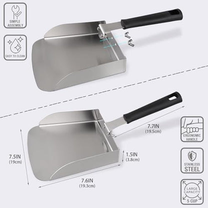 Griddle Spatula, Large Griddle Scoop, Stainless Steel, 7.6" x 7.6" - Image 3