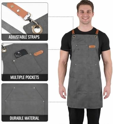 Canvas Chef Apron for Men and Women, Cross-Back, 5 Pockets - Image 4
