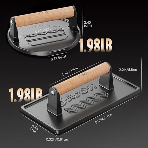 Pisol Cast Iron Smash Burger Press, 2 lb Steak Weight Meat Press Tool - Image 2