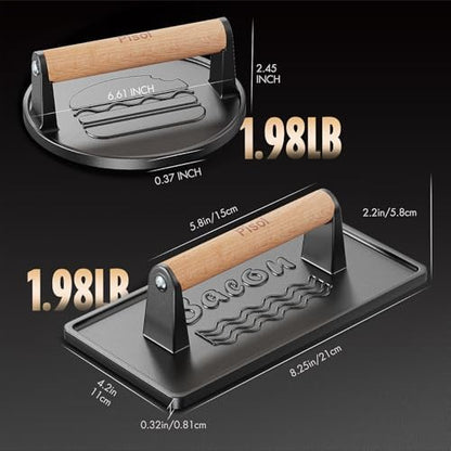Pisol Cast Iron Smash Burger Press, 2 lb Steak Weight Meat Press Tool - Image 2
