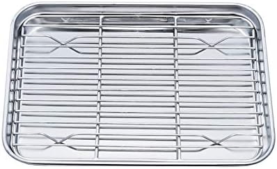 TeamFar Toaster Oven Pan with Cooling Rack, 10.4"x 8"x1" Toaster Oven Tray by TeamFar