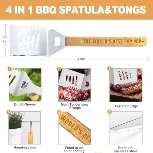 Pop Pop Gifts from Grandkids, Christmas Pop Pop Gifts Heavy Duty Wooden BBQ - Image 2