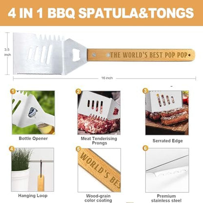 Pop Pop Gifts from Grandkids, Christmas Pop Pop Gifts Heavy Duty Wooden BBQ - Image 2