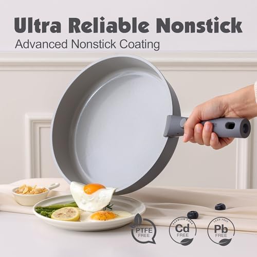 SENSARTE 17 Piece Ceramic Detachable Handle Pots and Pans Set Gray - Image 4
