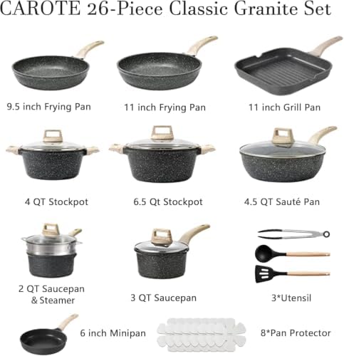 CAROTE 26pcs Nonstick Pots and Pans Set, Cookware Sets, - Image 2