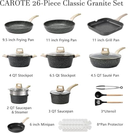 CAROTE 26pcs Nonstick Pots and Pans Set, Cookware Sets, - Image 2