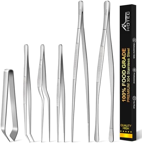 HOTEC Kitchen Tweezers Stainless Steel Cooking Tweezers 6 Pcs-6.3" and 12" by Hotec
