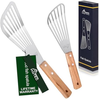 HOTEC 2-Pack Stainless Steel Fish Spatula, Wooden Handle by Hotec