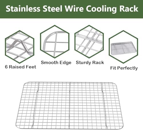 Half Baking Sheet Pan Cooling Rack Set, Stainless Steel 2 Pans + 2 Racks - Image 6