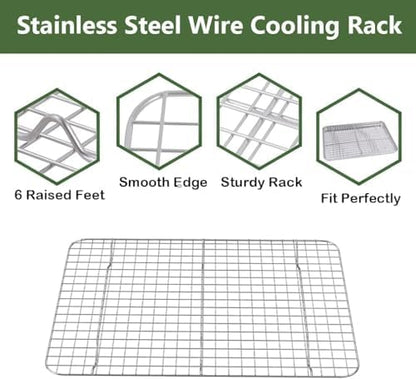 Half Baking Sheet Pan Cooling Rack Set, Stainless Steel 2 Pans + 2 Racks - Image 6