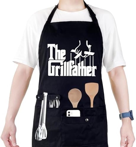 Funny Cooking Chef Apron with Pockets BBQ Kitchen Work Aprons Birthday Dad by Binggle