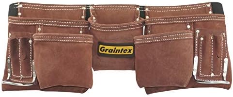 Graintex 11 Pocket Suede Leather Tool Belt/Tool Bag/Work Apron, 2 Hammer Loops by Graintex