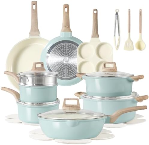 CAROTE 21pcs Ceramic Cookware Sets, Pots and Pans Set Blue by CAROTE