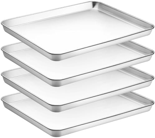 CEKEE Baking Sheet Set of 4, Stainless Steel Cookie Sheet & Baking Pan Tray by CEKEEBakingEasilyHappily
