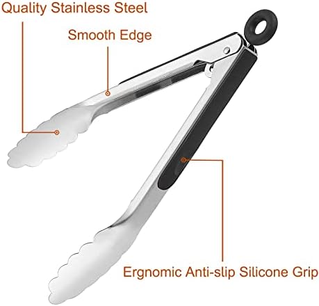 9 Pieces Stainless Steel Kitchen Tongs Grilling Locking Cooking Tongs Non-Slip - Image 4