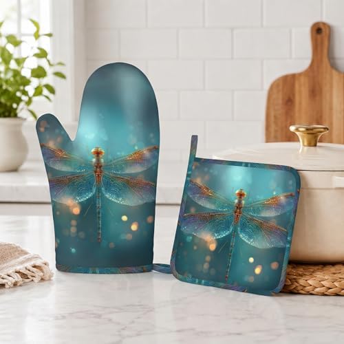Fantasy Green Dragonfly Oven Mitt and Pot Holder - Image 5