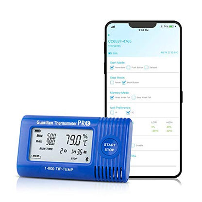 Guardian Thermometer PRO Bluetooth Temperature Data Logger, Internal Temperature Sensor, NIST Traceable Calibration Included, Configure and Download with Free App