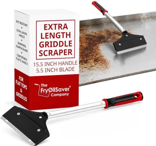 Heavy Duty Griddle Scraper for Flat Top Grills – 15.5” Long Handle Cleaning by THEFRYOILSAVERCOMPANY