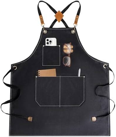 Aprons For Women Men With Large Pockets, Waterproof Cotton Chef Aprons For by YELEGAI
