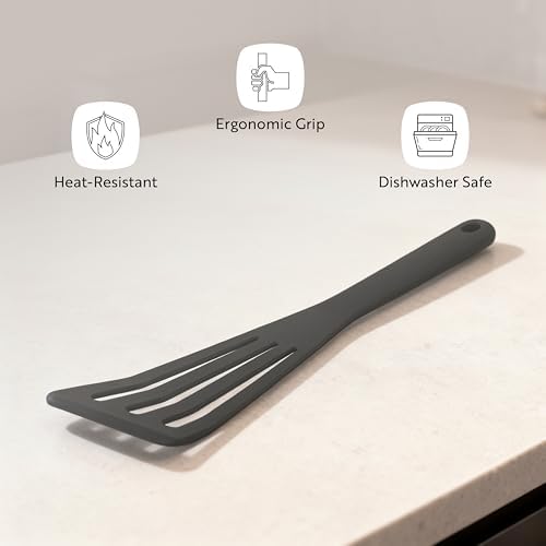 Restaurantware Black Silicone High Temperature Slotted Turner Spatula - Image 4
